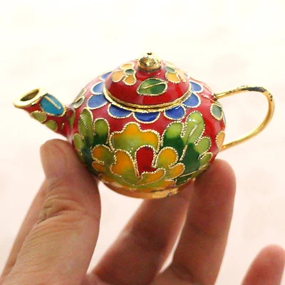 round pot red Милая китайская перегородчатая эмаль мини чайник украшения ручной работы плода медные филигранные эмали домашний декор горшок ремесла подарок - Цвет: round pot red