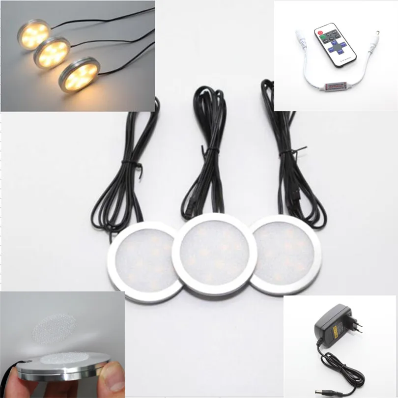 Dimmable 6x2W 3 шт./компл. LED под шкафом шайба прожекторы с 12V США/ЕС/Великобритания