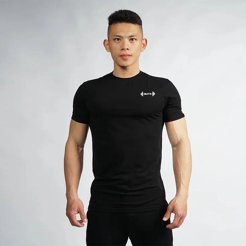 Black Shirt Хлопковая спортивная рубашка, рубашка для пробежек Мужская быстросохнущая футболка с коротким рукавом, фитнес-футболки, Спортивная футболка - Цвет: Black Shirt