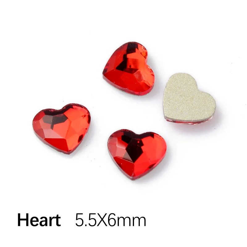 Heart 5.5X6mm Новинка! Стразы с плоской задней частью, красные кристаллы, 16 видов стилей камешки для дизайна ногтей для 3D ногтей, художественное индивидуальное украшение - Цвет: Heart 5.5X6mm
