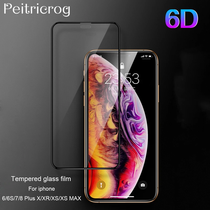 HD полное покрытие 6D 9H Edge 0 26 мм закаленное стекло для iPhone 7 8 6 6S Plus X XR XS MAX Защитная
