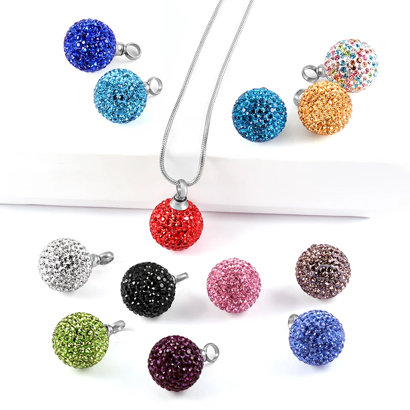 

XWJ8865 Elegant Ball Necklace Colorful Crystals Inlay Women Accessories Jewellery Stainless Steel Cremation Urns Pendant Locket