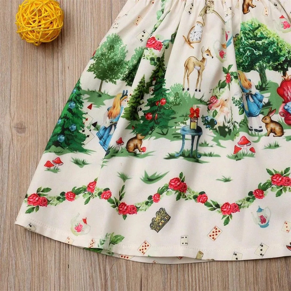 Toddler Kids Baby Girls Cartoon Floral V Neck Dress Princess Party Pageant Tutu Dresses Cute Sundress Lace Tiny Clothes | Детская одежда