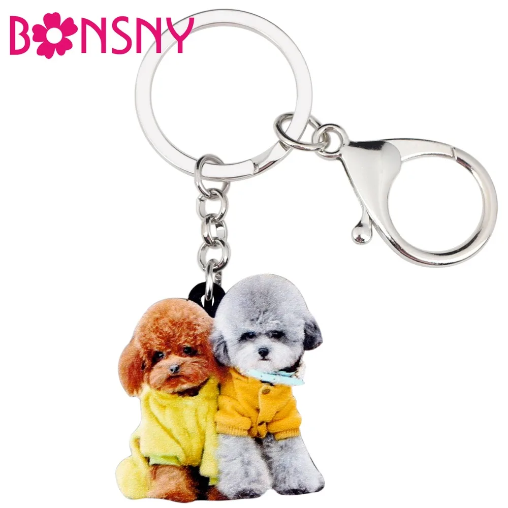 Bonsny акриловый аниме цветочный брелок для ключей с двойной собачкой и животными