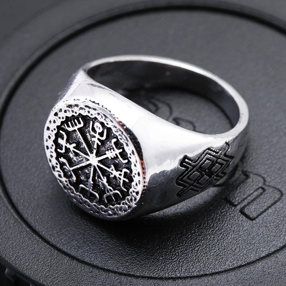 Кольцо Dawapara vegvisir Mammen стиль Рунический компас мужской черный античный