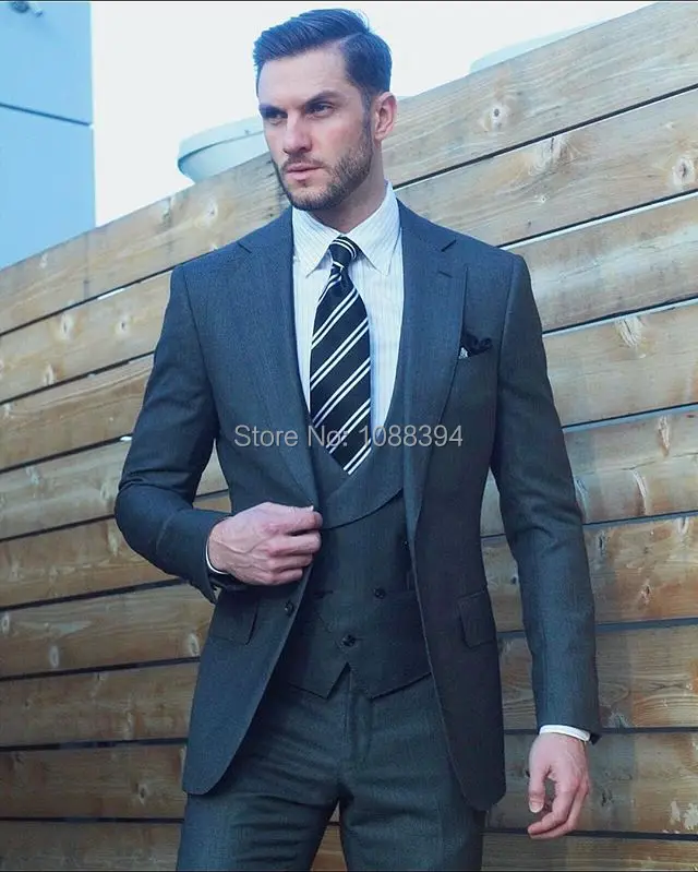 

2018 Latest Coat Pant Designs Custom Made Formal Tuxedo Slim Fit Business Suit Groom 3 Pieces Grey Wedding Suits For Men