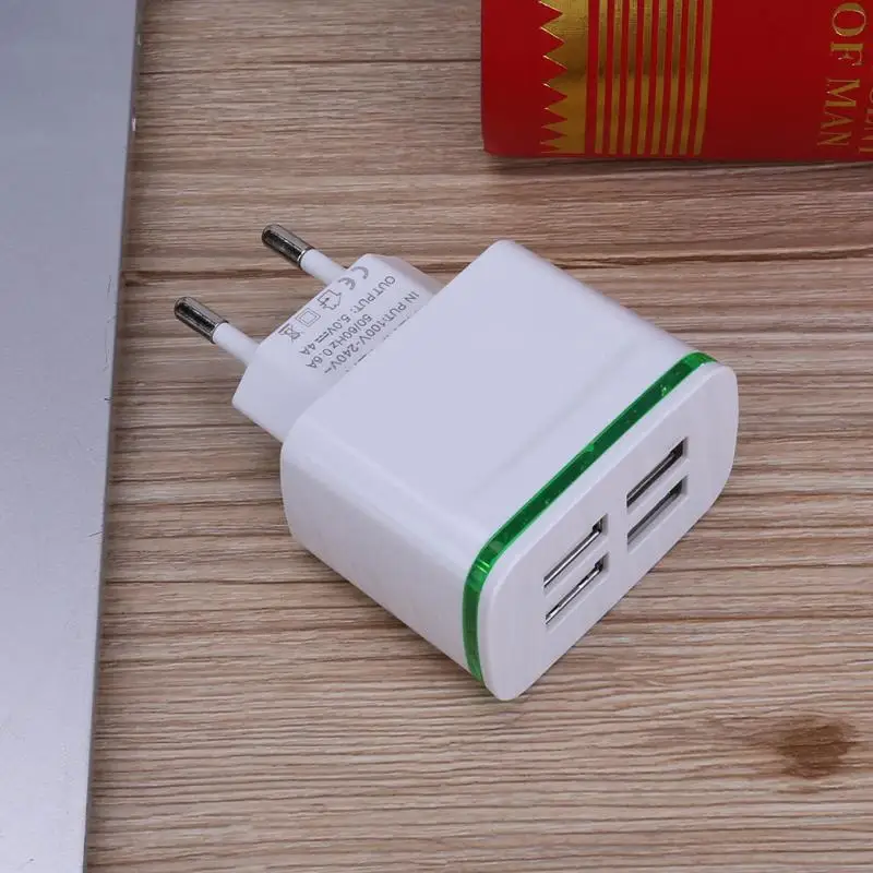 Адаптер зарядного устройства с 4 usb-хаб, штепсельная розетка стандарта ЕС, переменный ток 100-240 В, постоянный ток, 5 В, 4 а, зарядное устройство для путешествий