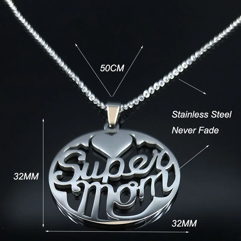 2021 модное эффектное Ожерелье Из Нержавеющей Стали Super Mom для женщин Серебряное