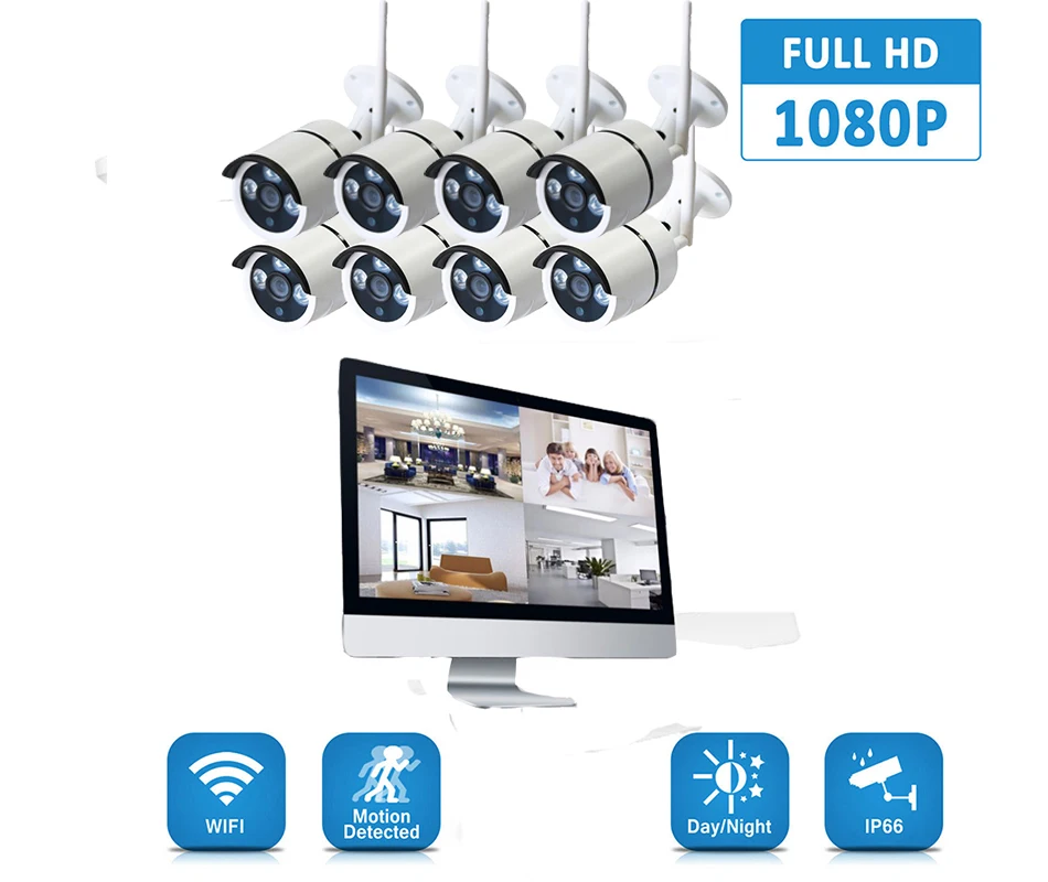 2MP 8CH NVR комплект 1080P беспроводное виброяйцо ночная съемка наружная CCTV камера