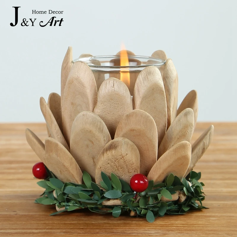 Ручной деревянные подсвечник творческие лотоса с небольшой tealight для украшения