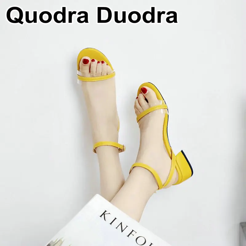 PVC transpaent 2019 Summer Sandals Open Toe Women chunky Sandal yellow offwhite Thick Heel Shoes woman gladiator sandles size 43 | Обувь