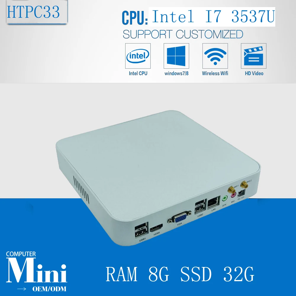 HTPC мини-ПК с 3-летней гарантией для гостиной Intel Core i7 3537U 8 ГБ ОЗУ 32 Гб SSD медиаплеер