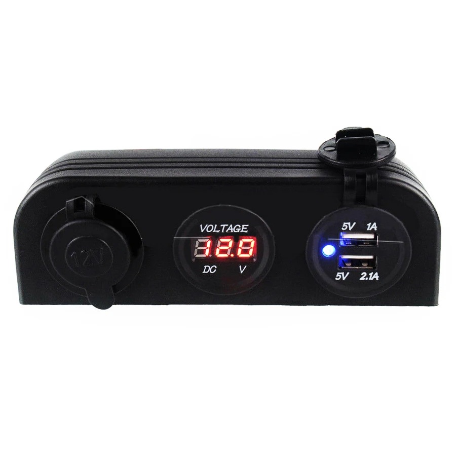 

12V Dual USB Sockets Voltmeter Car Cigarette Lighter Socket Charger Power Adapter Outlet Port Waterproof Panel for Car