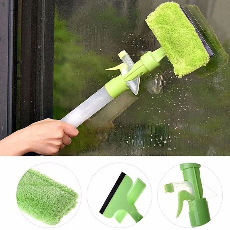 Window Glass Cleaning Scrubber Long Hand Cleaner Brush For Washing Windows Plastic Spray Water Household Multifunction F1227