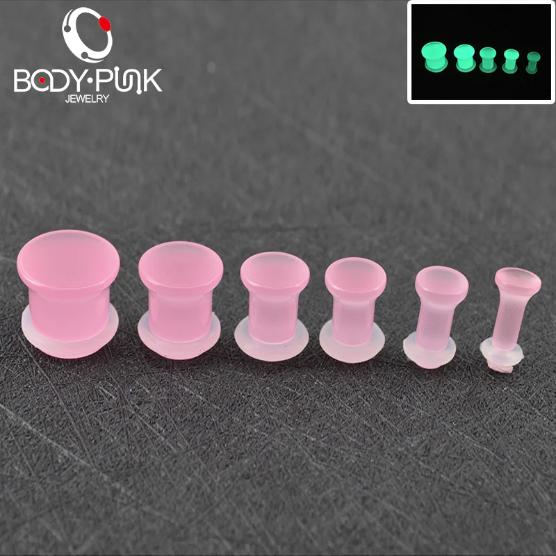 

BODY PUNK 1 Pair Plugs Body Punk Jewelry Pink Acrylic Glow In The Dark Plug Body Piercing Jewelry Plug Ear Plug Gauges SPLG 011