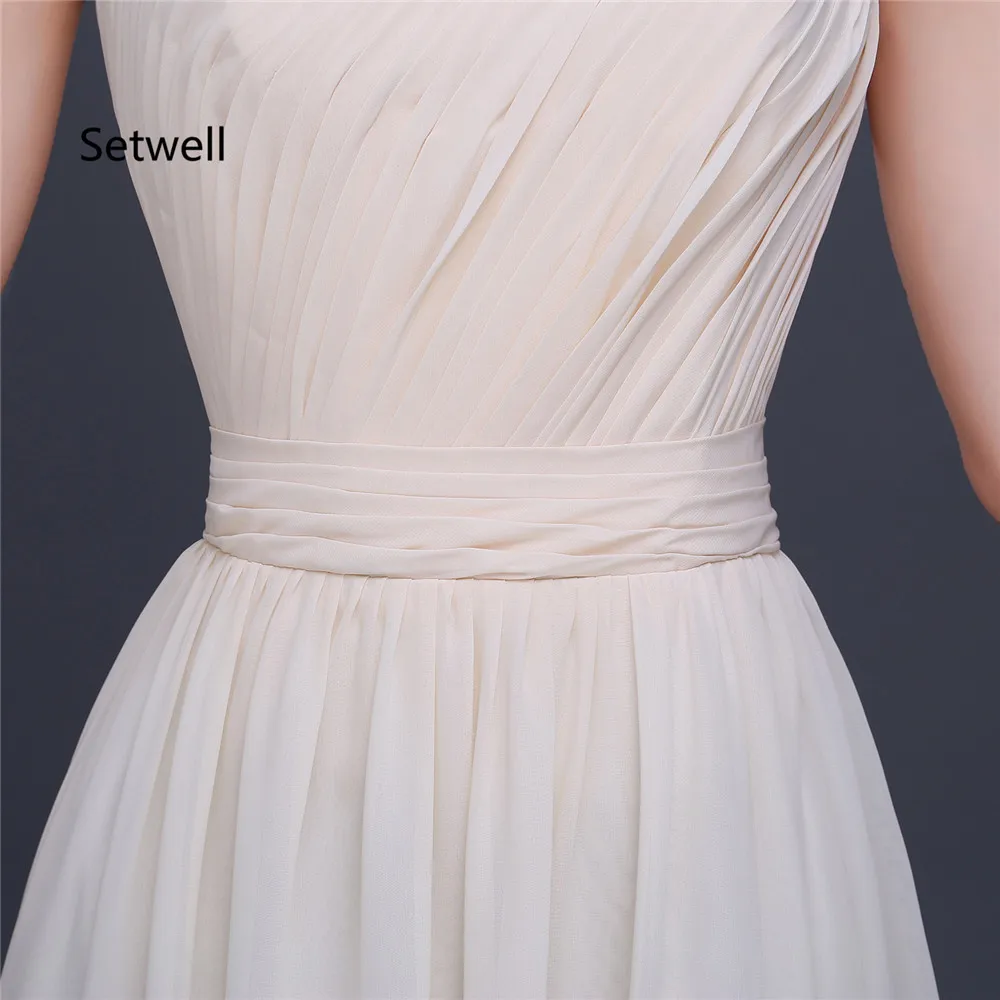 

Setwell Simple One Shoulder Bridesmaid Dress Summer Chiffon Beach Wedding Party Gowns Lace Up Back Bridesmaid Dress