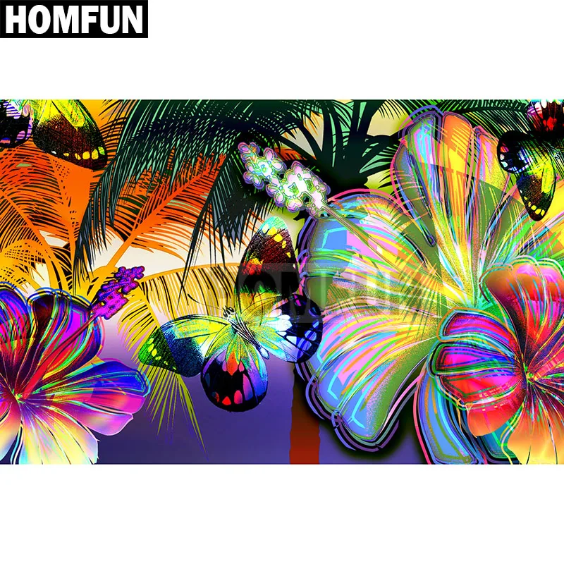 

HOMFUN Full Square/Round Drill 5D DIY Diamond Painting "Butterfly Flower" 3D Embroidery Cross Stitch 5D Decor Gift A00442