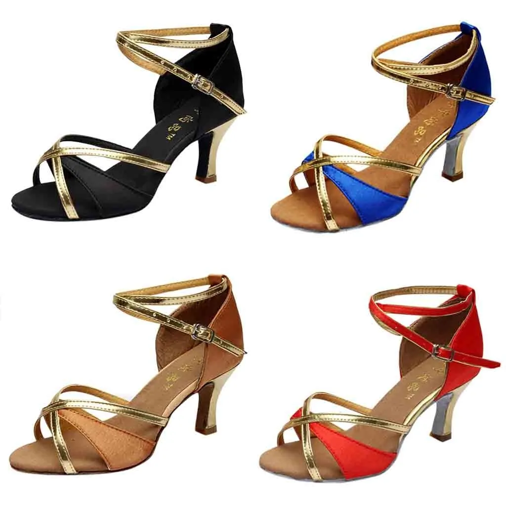 Женские блестящие туфли для латиноамериканских танцев 2019 атласные на среднем