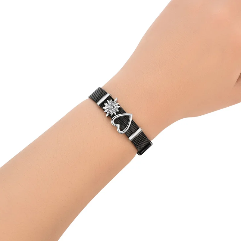 Heart Crystal Bracelet Stainless steel Mesh Charm Needle Buckle Bangle Valentines Gift for Women Lover Fashion Set Jewelry | Украшения и
