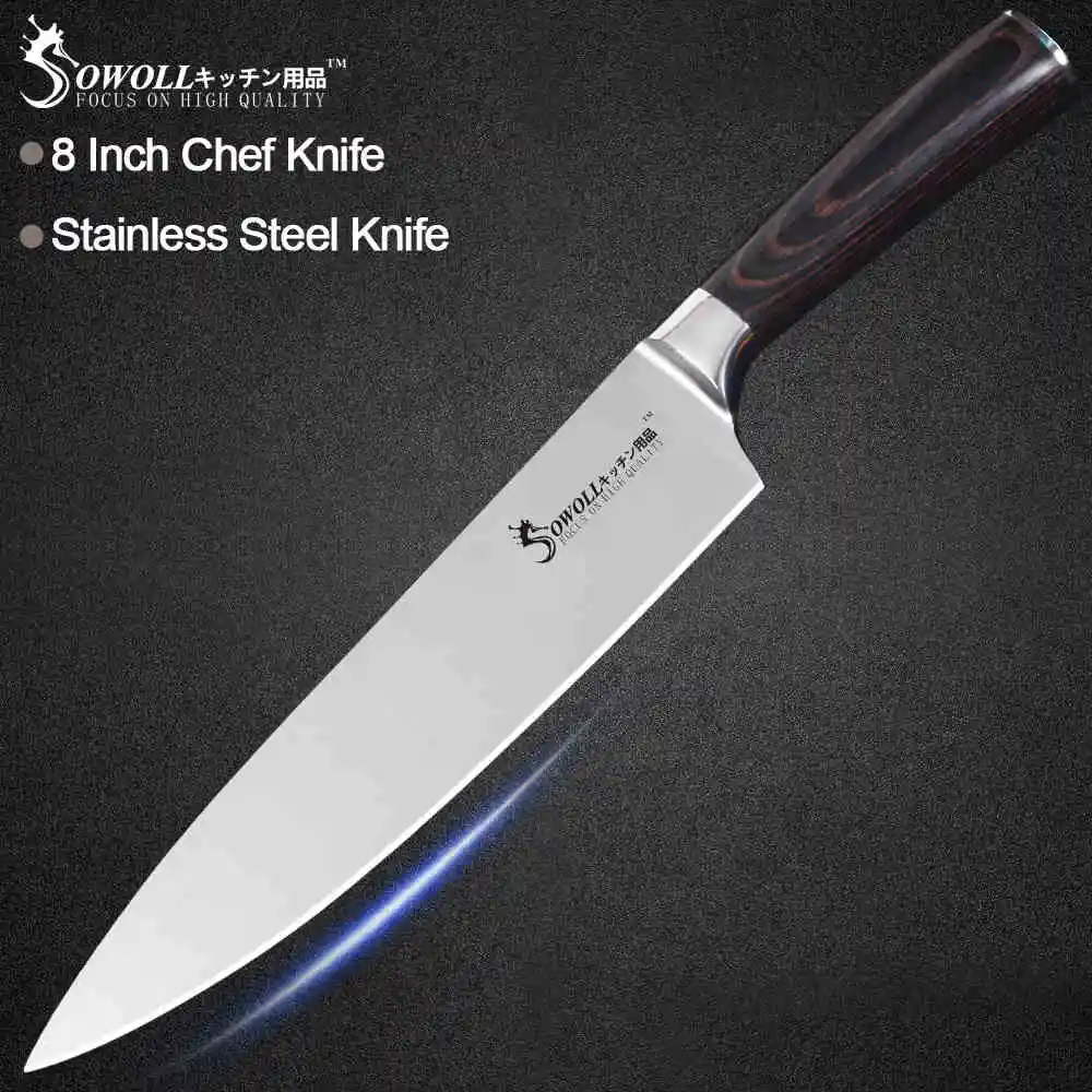 G.8 chef knife Sowoll 6 шт. Нержавеющая сталь Кухня Ножи высокого углеродный острый нож лазерный нож шеф-повара нарезки Santoku универсальный нож для очистки овощей Ножи - Цвет: G.8 chef knife