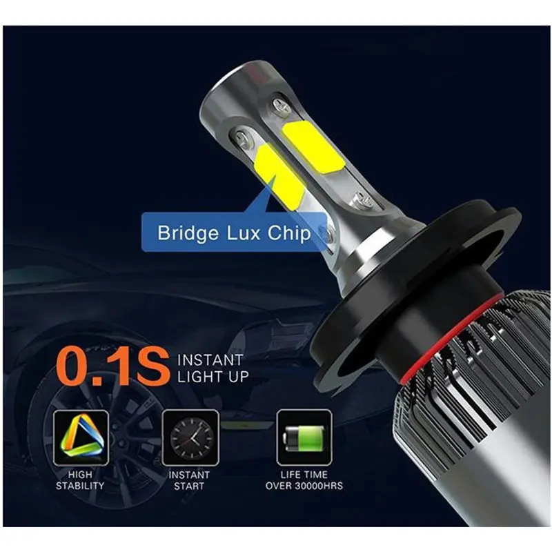 Светодиодные лампы GSPSCN H4 H7 H8 H1 9004 9006 H27 9007 COB 72 Вт 6500 лм|led headlight bulb|headlight bulbled |