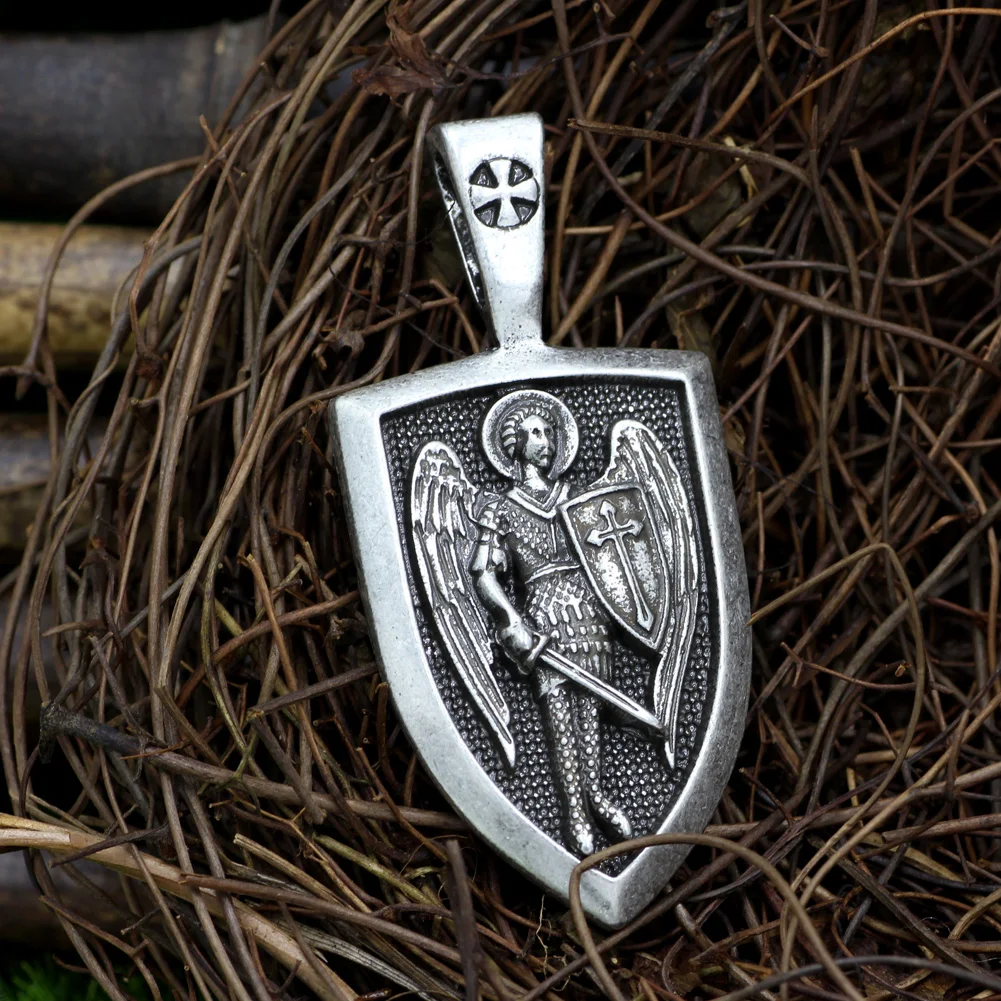 Men archangel medal pendant Archangel St.Michael Protect Me Saint Shield Protection Charm Russian Orhodox Pendant Necklace | Украшения и