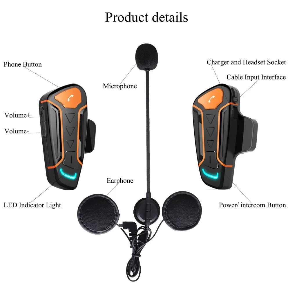2 шт. водонепроницаемый 100% мотоциклетный шлем Интерком WT003 1000 m Moto Bluetooth гарнитура