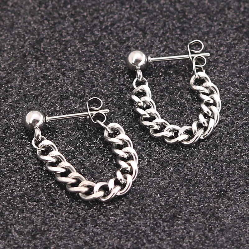 Серьги гвоздики с цепочкой brincos earing модные сережки из нержавеющей стали мужские