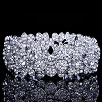 fashion bridal jewelry silver plated wide cuff bangles with crystal rhinestones luxury wedding bracelets for women