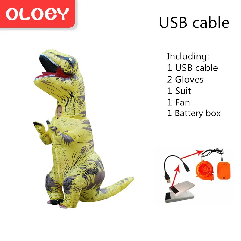 Rex014KYellow Надувной костюм Oloey для взрослых и детей, костюм динозавра T REX, карнавальный костюм с героями мультфильмов, нарядное платье, маскарадный костюм Пурим, комбинезон# TRex004 - Цвет: Rex014KYellow