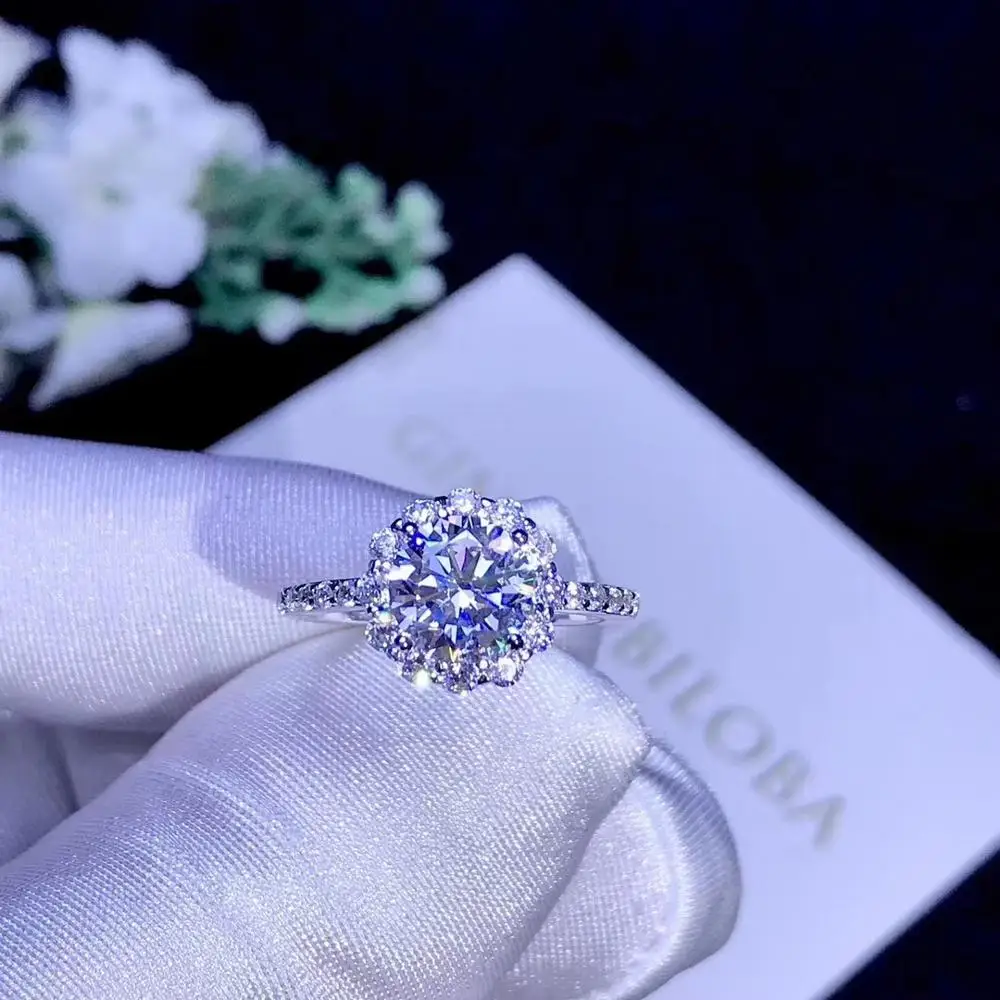 Круглое серебряное кольцо Moissanite 1ct D VVS роскошное моиссанитовое Weding для