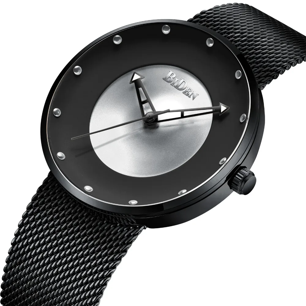 Модные минималистичные часы Мужские кварцевые ультра тонкий сетчатый Ремешок
