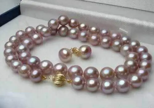 

8-9mm Purple Akoya Cultured Pearl Necklace+earring 18"