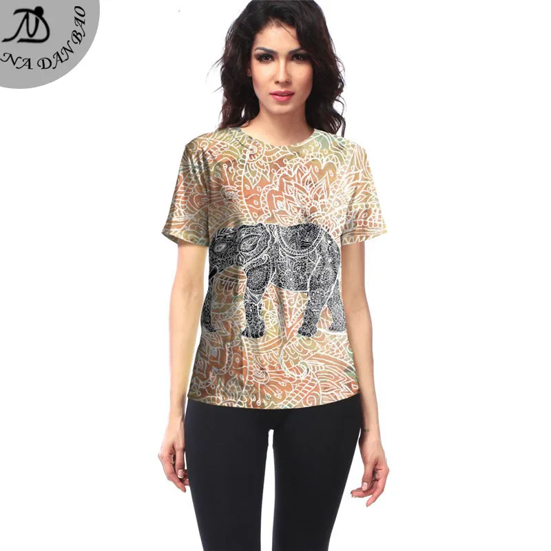 Высокое Качество Рубашка Женщины Красочные Печати Слон Девушку Топы Уникальный