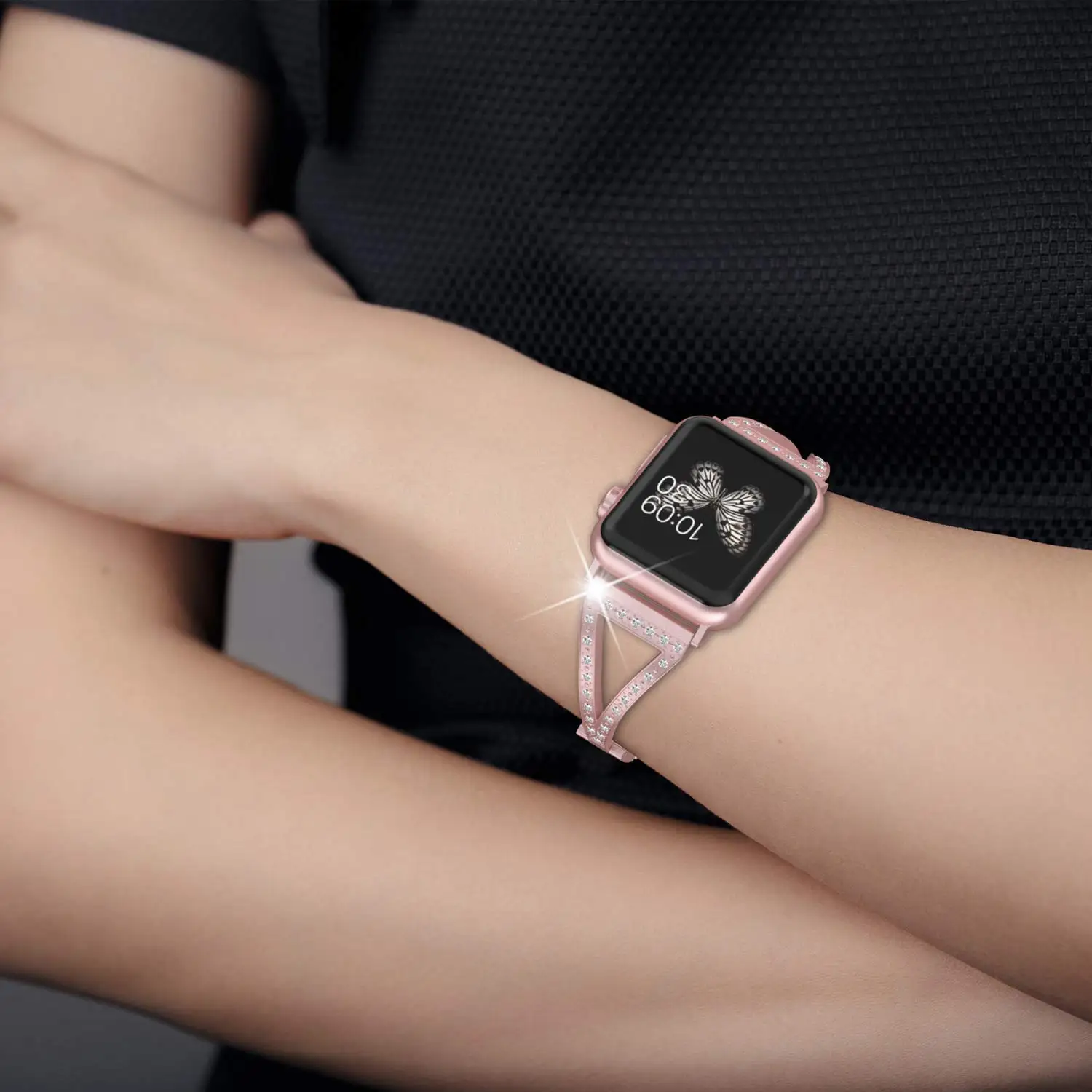 Женский бриллиантовый ремешок для часов Apple Watch 38, 42 мм, 40 мм, 44 мм, ремешок из нержавеющей стали для iWatch Series 5, 4, 3, 2, 1, браслет на запястье
