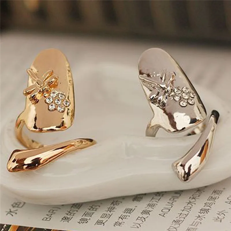 

PINKSEE Dragonfly Nail Ring Charm Crystal Flower Finger Nail Rings For Women Fingernail Protective Retro Jewelry