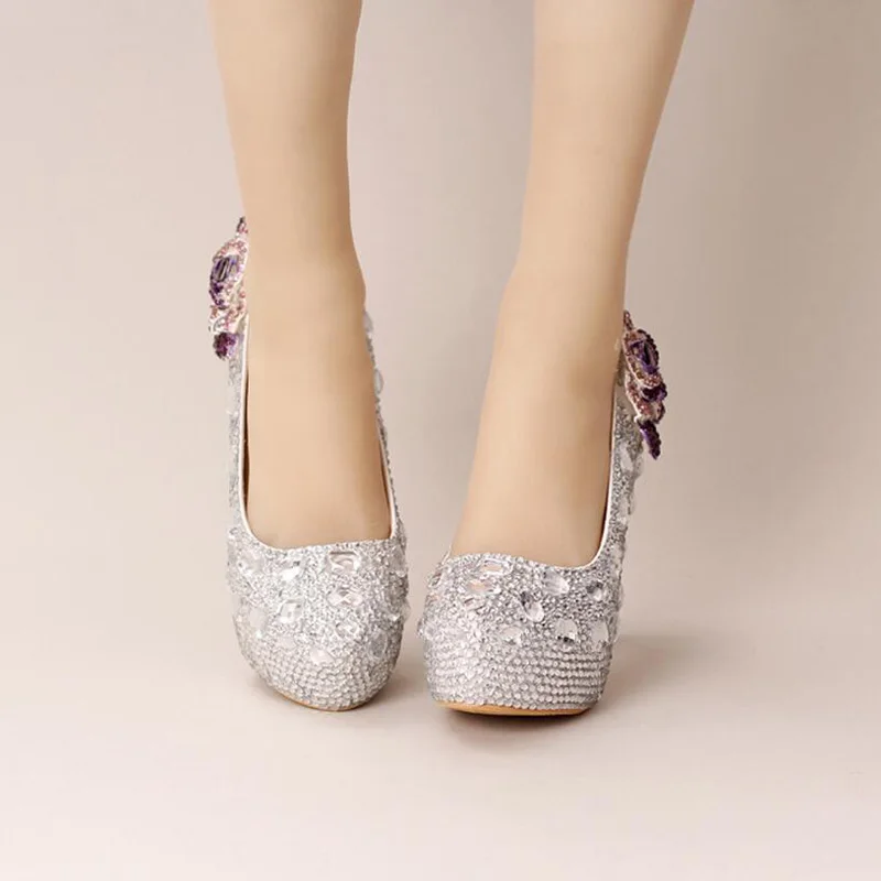 Свадебные туфли с серебристыми кристаллами Свадебная обувь ручной работы на