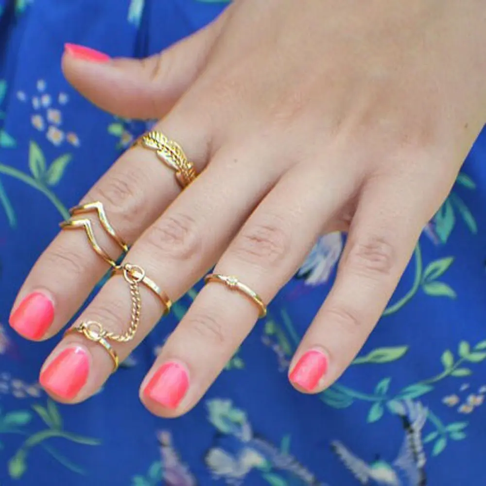 1 Set Leaf Knuckle Rings Mid Finger Stacking Chain 6pcs Combination Circle Punk Jewelry Anillo | Украшения и аксессуары