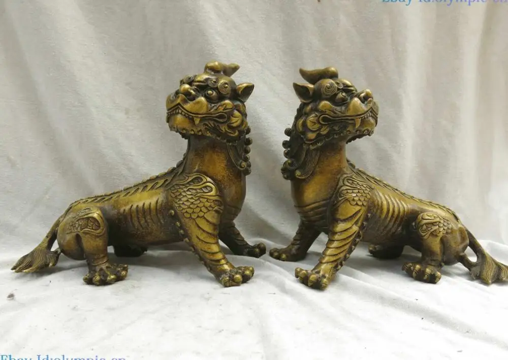 Fine brass copper Town house Foo Dogs lions sculpture pair China luck Statues | Дом и сад