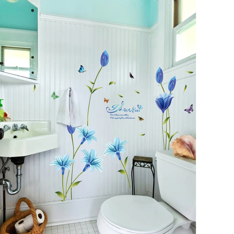 [Fundecoration] синие лилии наклейки на стену домашний Декор Гостиная Спальня Окно