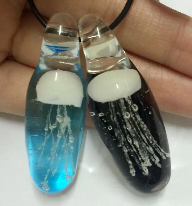 Стеклянная белая Медуза 2 шт. украшение для подарка Черная веревка модное крутое