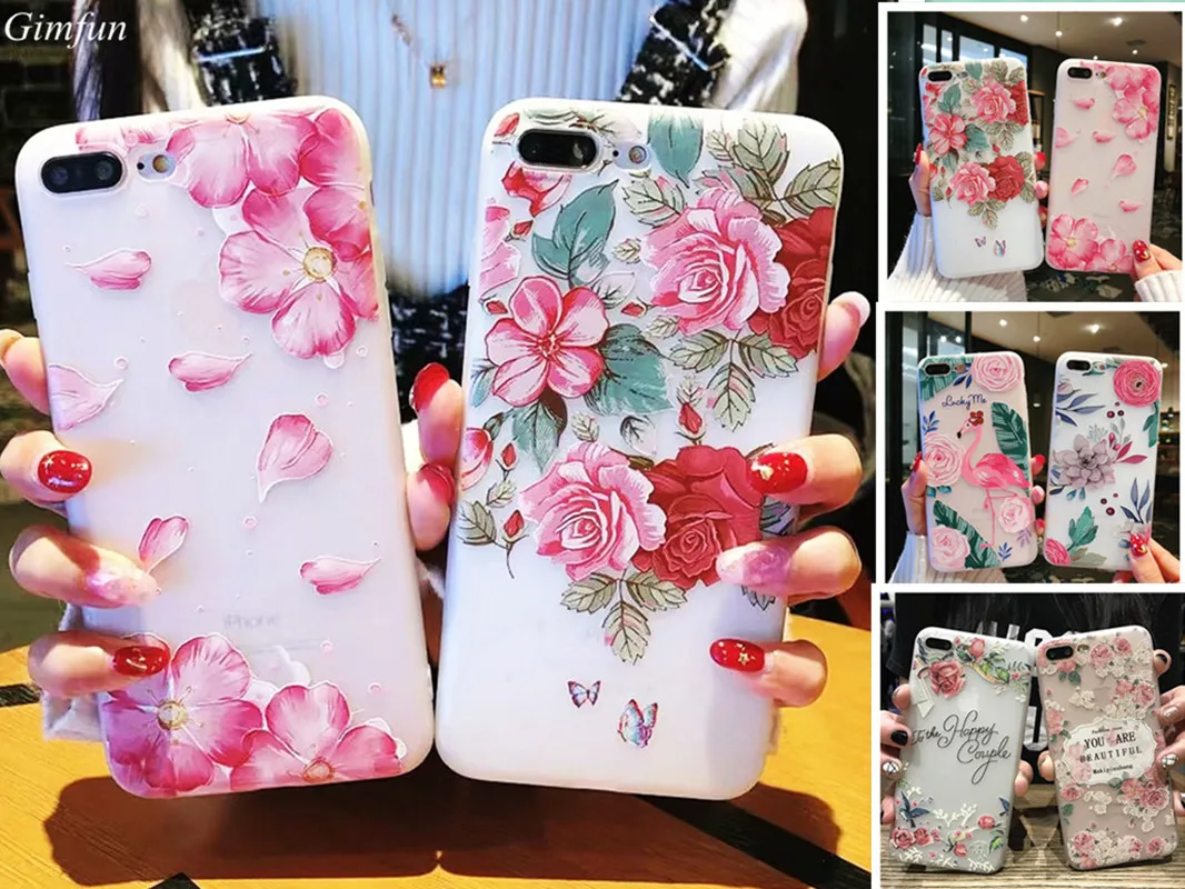 Чехол Gimfun для телефона в стиле ретро с объемными цветами IPhone 7 8 6s 6 Plus мягкий чехол