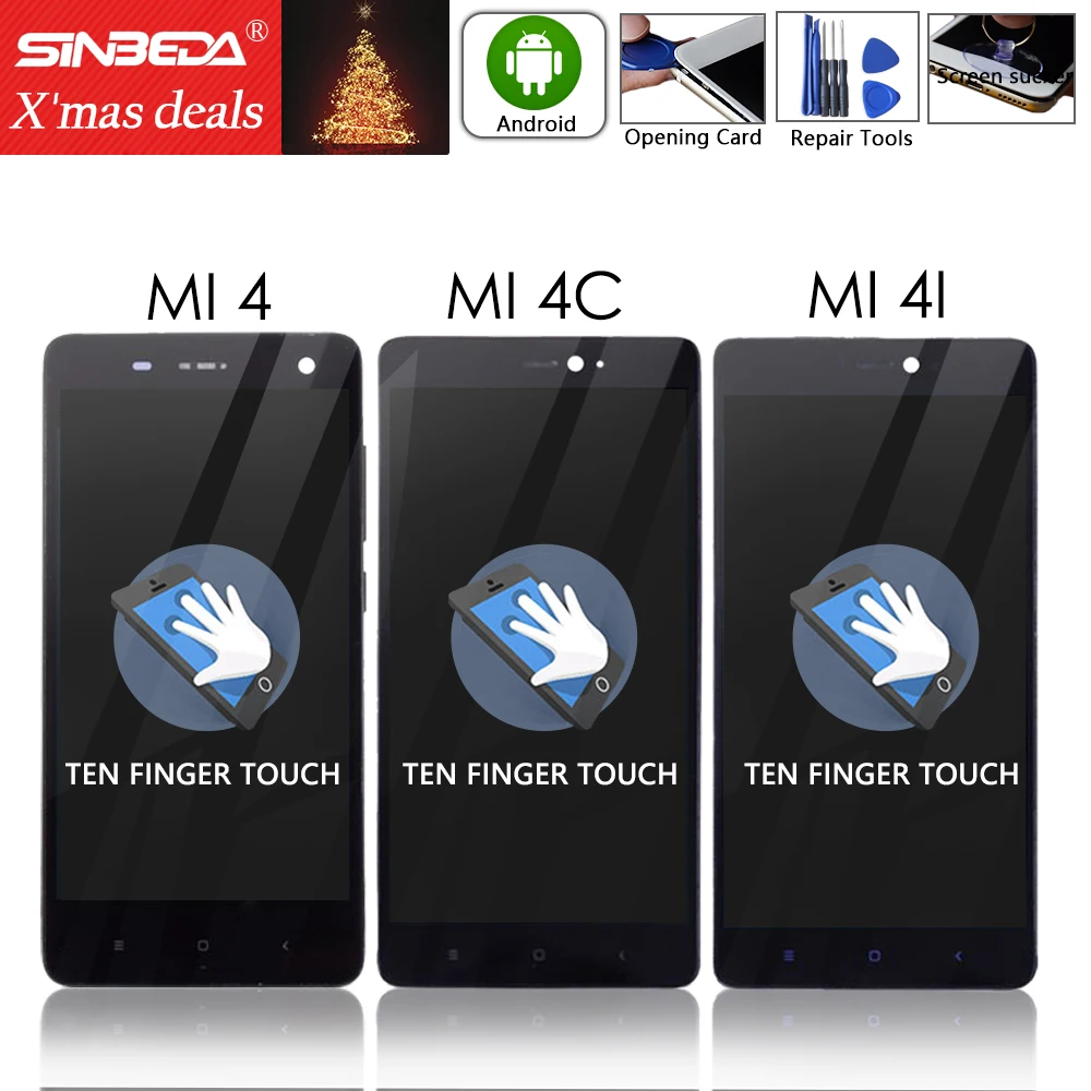 5," дисплей для Xiaomi Mi 4 C ЖК-дисплей кодирующий преобразователь сенсорного экрана в сборе для Xiaomi Mi 4 Mi4 Mi4i lcd