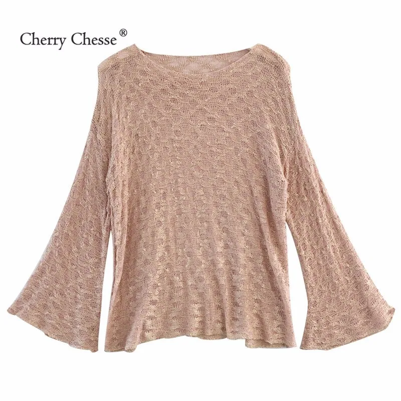 Cherry Chesse пикантные для женщин блузка с расклешенными рукавами твердые топы
