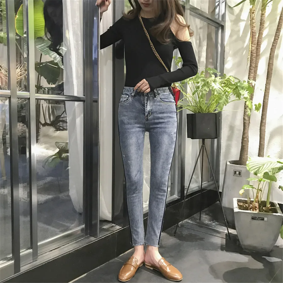 Мягкие джинсы Vinatge для женщин с высокой талией повседневные эластичные потертые