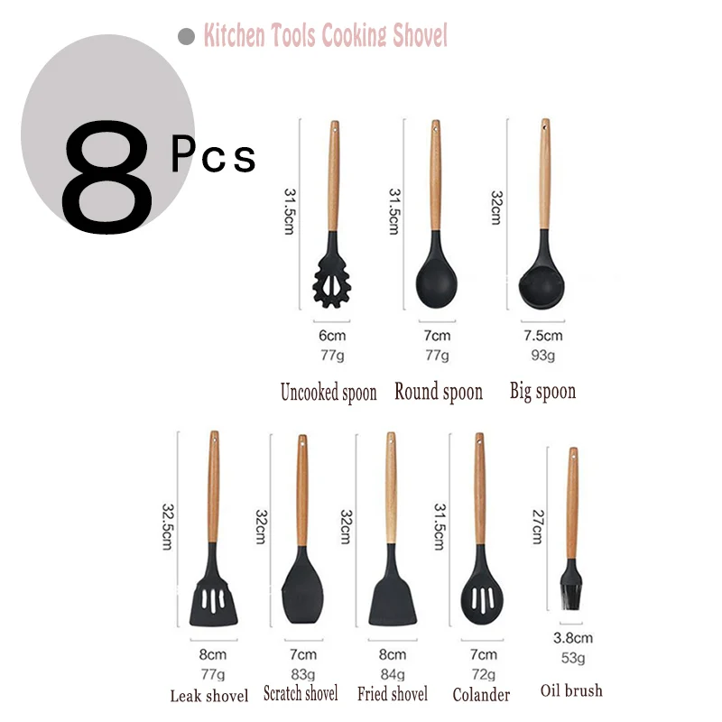 ONEUP Kitchen Utensils-Cooking Utensil 8 PiecesUtensil Set Silicone Heat-resistant With Beech Wood Spoon Nonstick Pots | Дом и сад