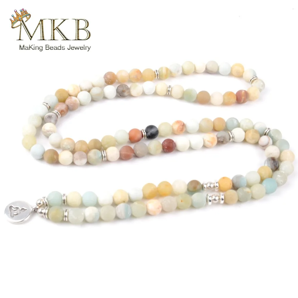 108 шт. браслет Mala Beads Boho из натурального матового амазонита бусины бриллианты для