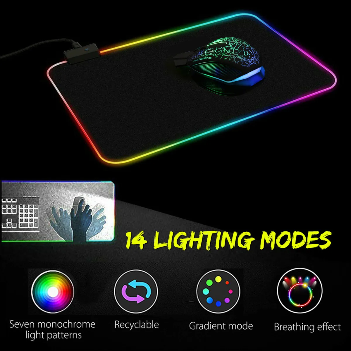 USB проводной цветной светодиодный RGB игровой коврик для мыши с подсветкой