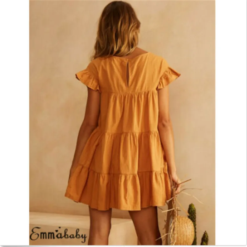 Повседневные Летние Платья-мини однотонные желтые белые красные пляжные платья