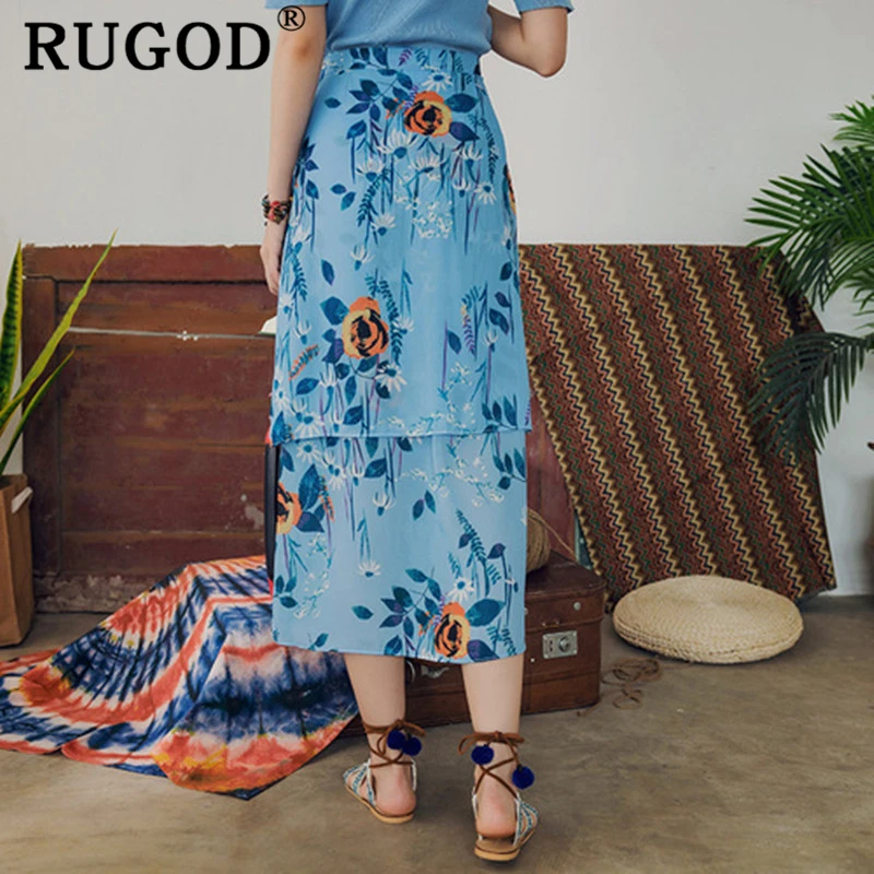 Женская длинная шифоновая юбка RUGOD элегантная на шнуровке с цветочным принтом